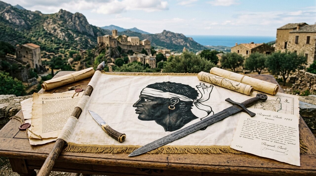 découvrez l'histoire complète de l'origine du drapeau corse, a bandera, et la signification de la tête de maure, symbole emblématique de la corse.